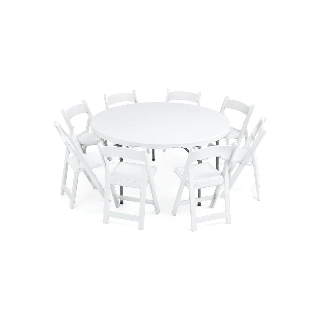 Premium Set: 5-Foot Plastic Round Table with 8 Chairs Set