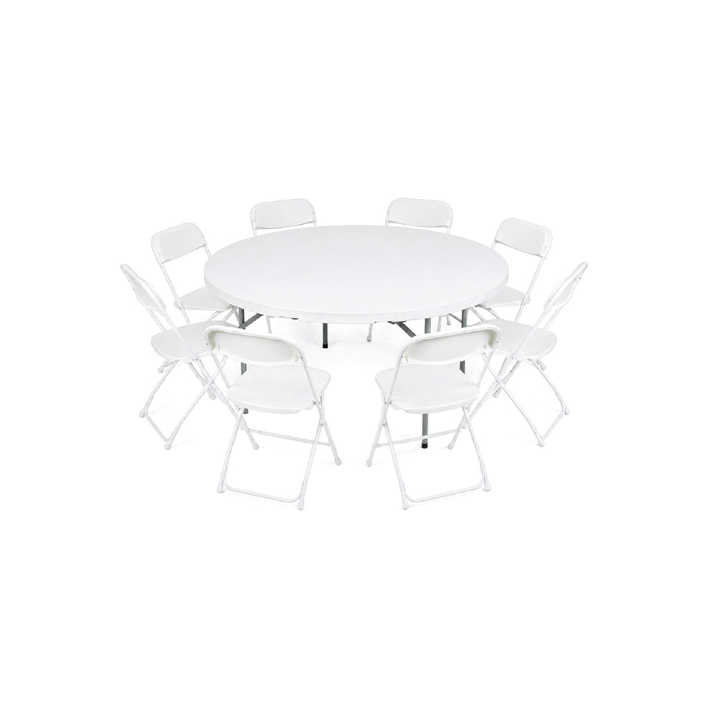 5-Foot Plastic Round Table with 8 Standard Chair Set
