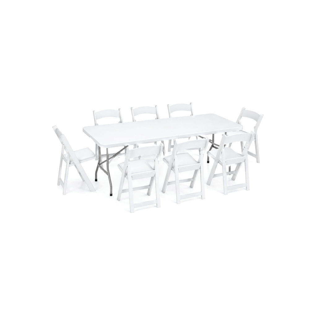Premium Set: 6-Foot Plastic Rectangular Table with 8 Chairs Set