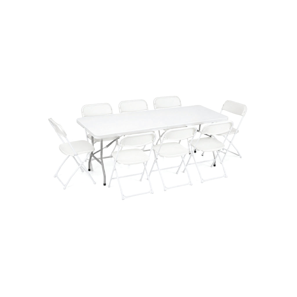 6-Foot Plastic Rectangular Table with 8 Standard Chair Set